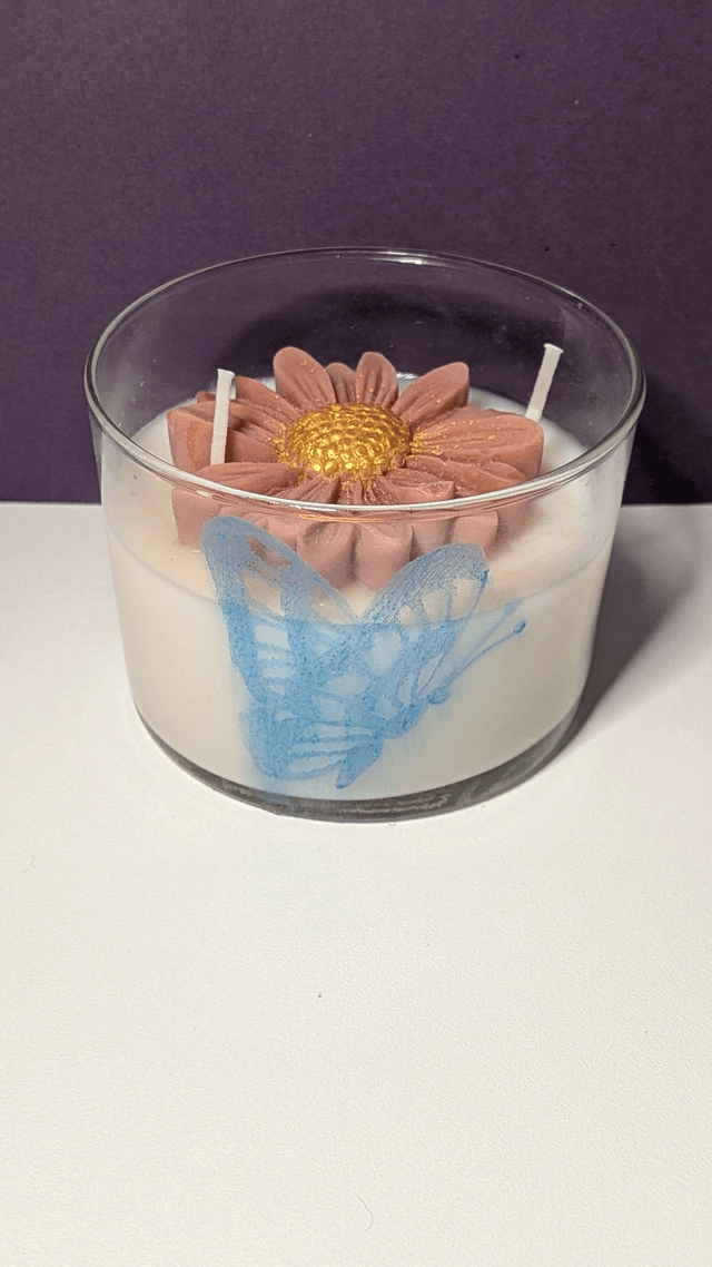 Bougie en verre gravée – Papillon tropical, senteur Mangue Papaye 🦋✨